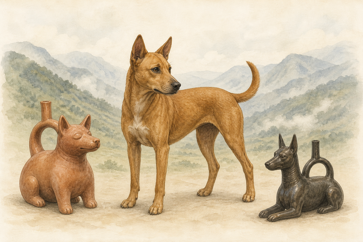 Reconstrucción comparativa de un perro americano y representaciones cerámicas