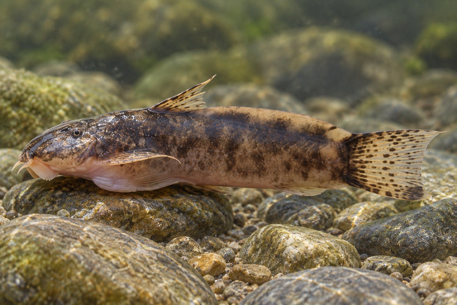Recreación naturalista con IA de Astroblepus grixalvii, basada en el referente citado