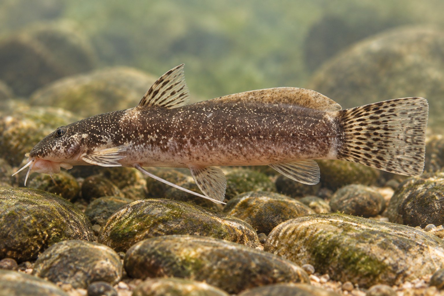 Recreación naturalista con IA de Astroblepus micrescens, basada en el referente citado