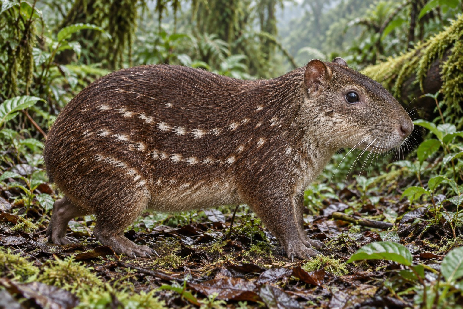 Recreación naturalista con IA de Cuniculus taczanowskii, basada en el referente citado